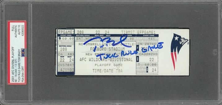 Tom Brady Signed 2002 AFC Divisional Playoff Ticket With "Tuck Rule Game" Inscription (PSA/DNA GEM MT 10)